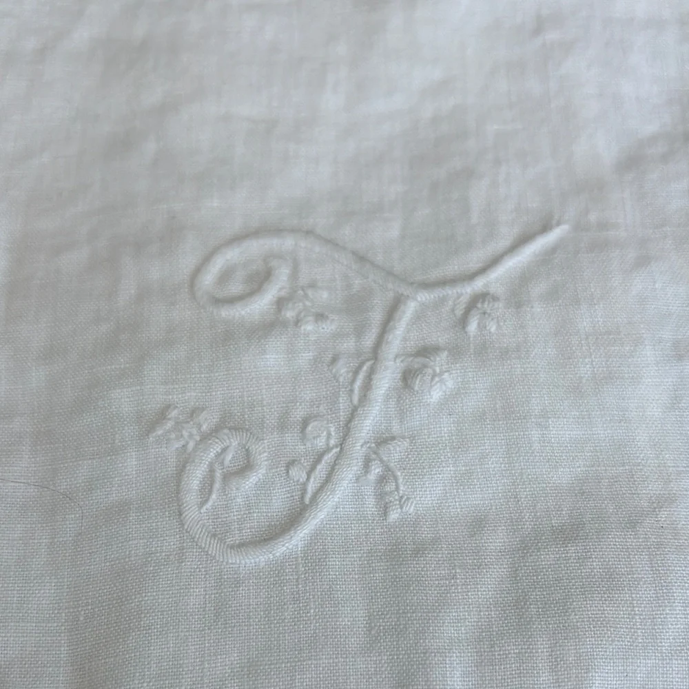White Monogrammed “T” Linen Towel